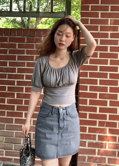 코튼 모달 셔링 반팔 티셔츠