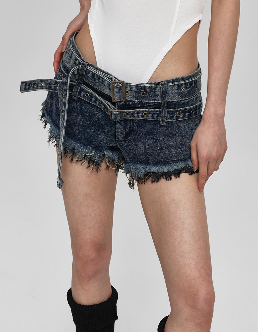 티클 로우웨이스트 데님 숏팬츠