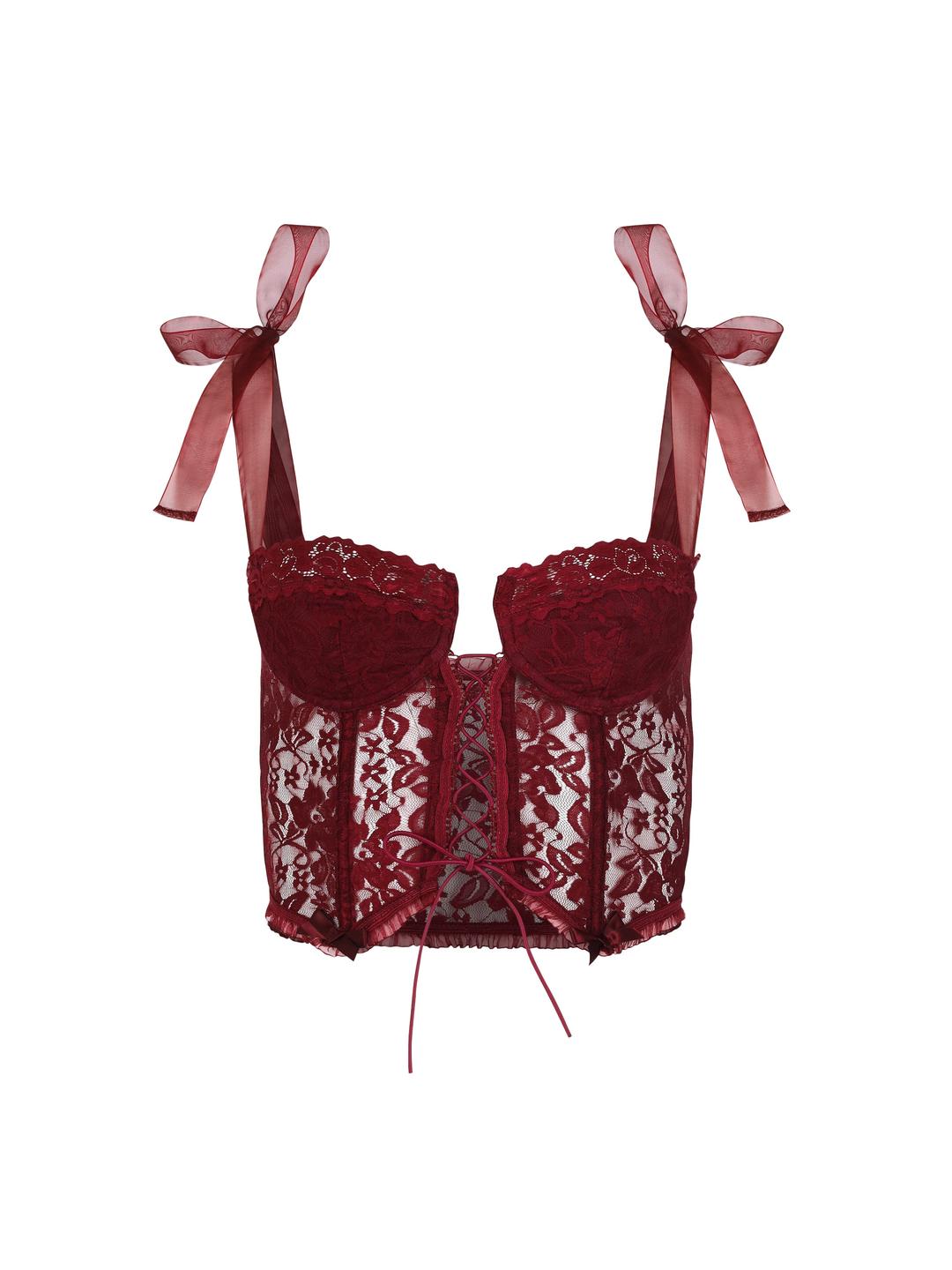 The Lana Corset Top - Burgundy - Red / Nylon / XS