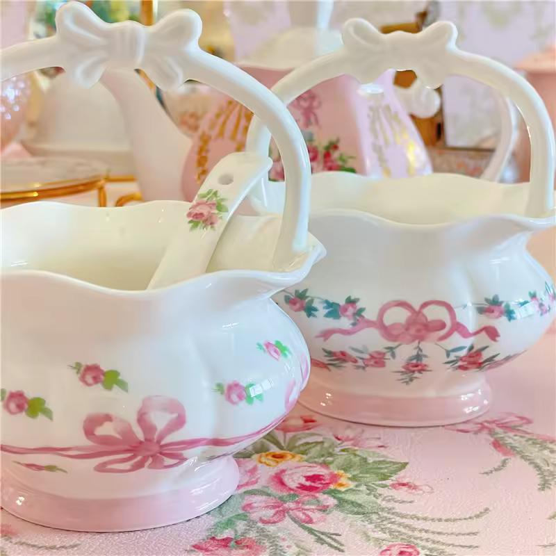 레트로 레이스 세라믹 다용도 바구니, 절묘한 작은 꽃 바구니, 홈 장식, 창의적인 식기 보관, 식탁 장식품