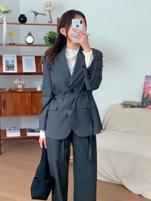 Wool Blend Overfit Belted Point Jacket Grey AT5JAF038GE