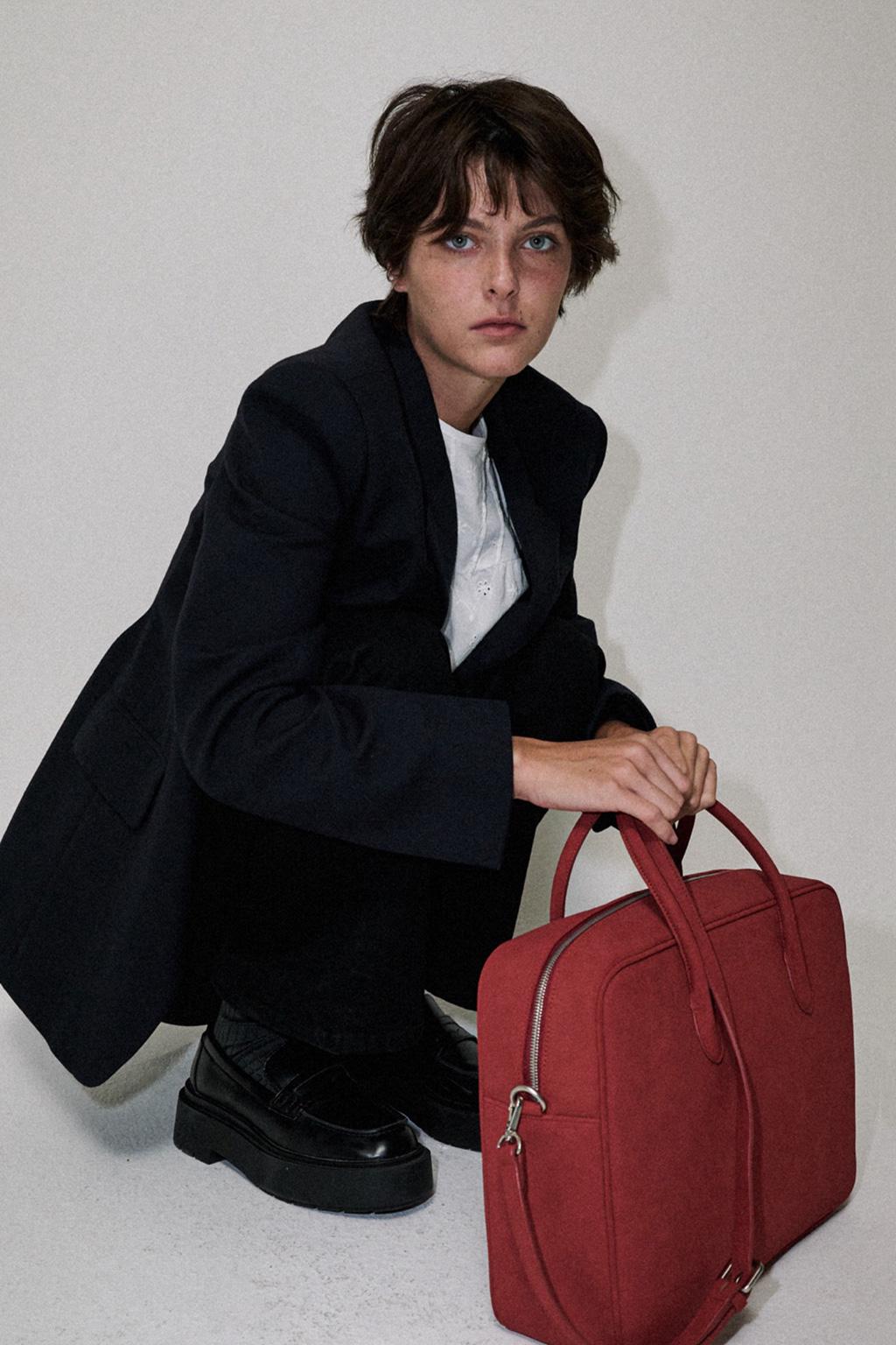 Big square bento bag Suede Brick red