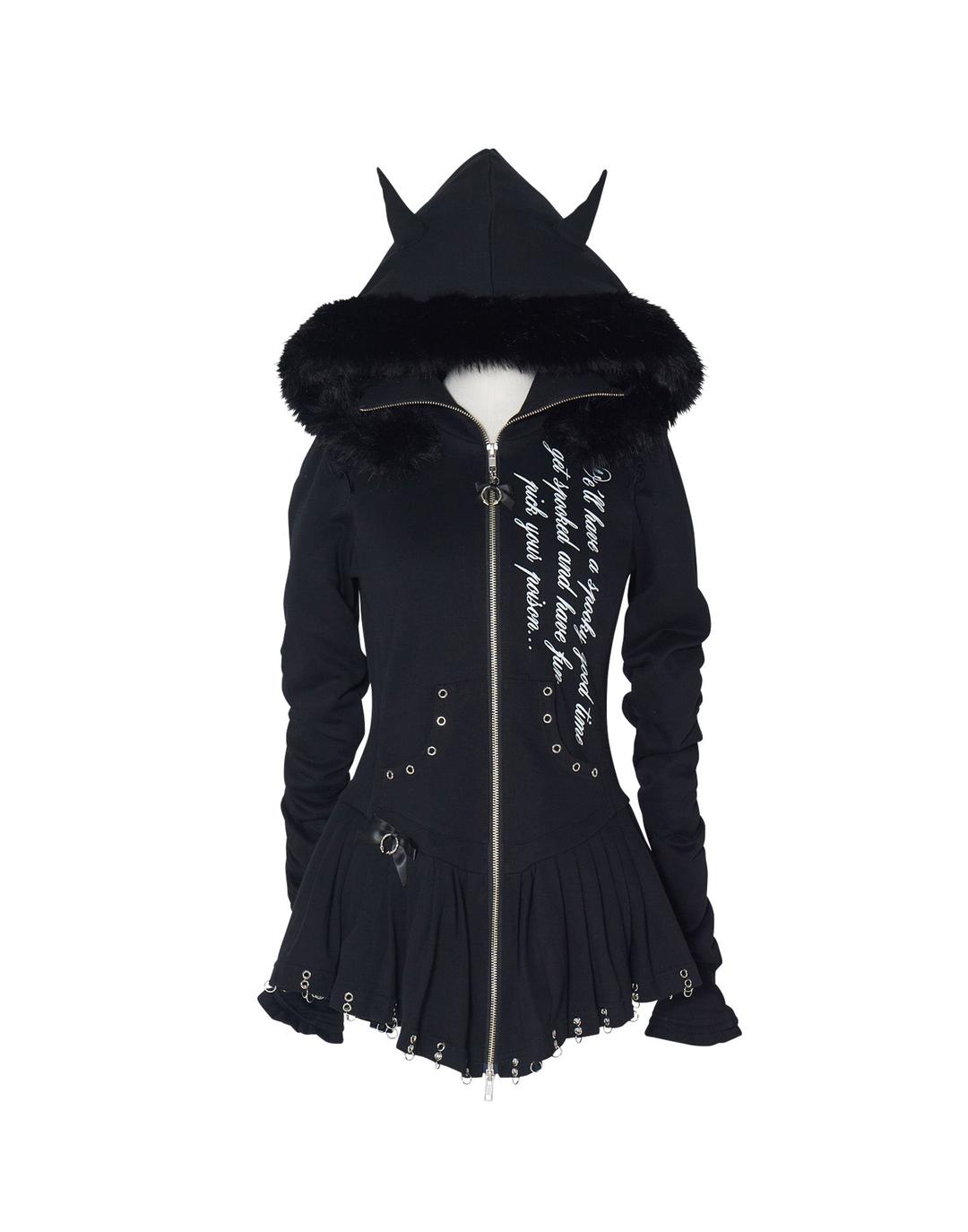 Pleated devil zip hoodie