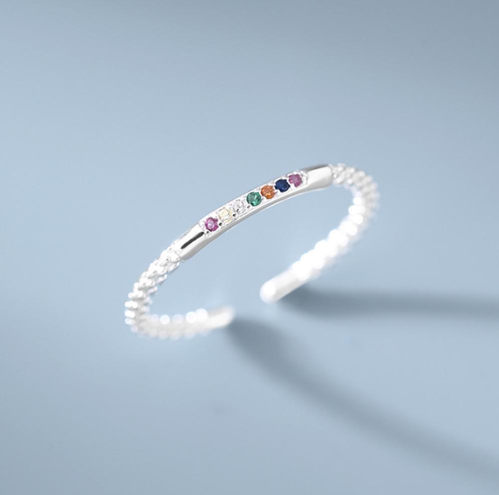 (925silver) 스페이스 무지개 큐빅 프리사이즈 은반지