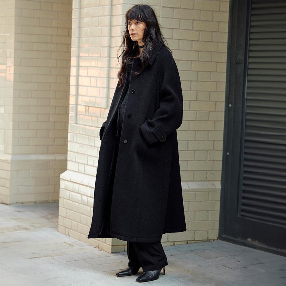 [3차입고] Maxi Wool-Cashmere Balmacaan Coat - Black
