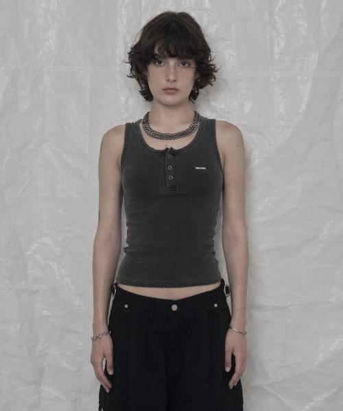 CUT PIGMENT WASHING SLEEVELESS CHARCOAL