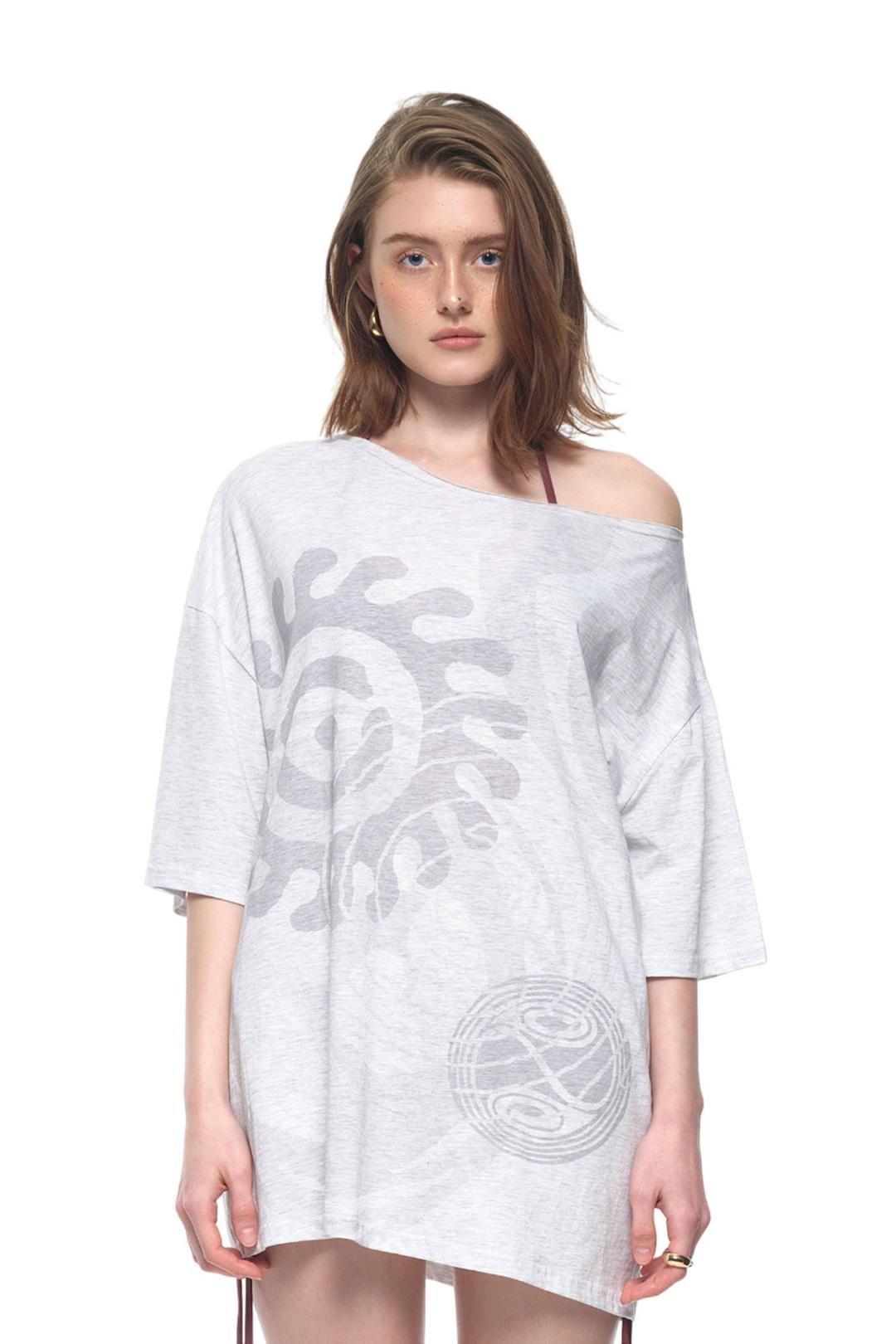 ONE SHOULDER PRINTED BOX T-SHIRT (MELANGE GREY)