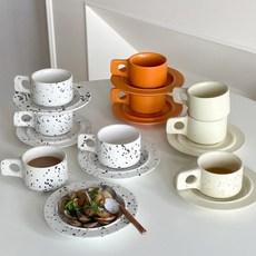 SENA 컬러 잉크 세라믹 플랫 머그잔 소서 세트 컵 홈카페 인테리어