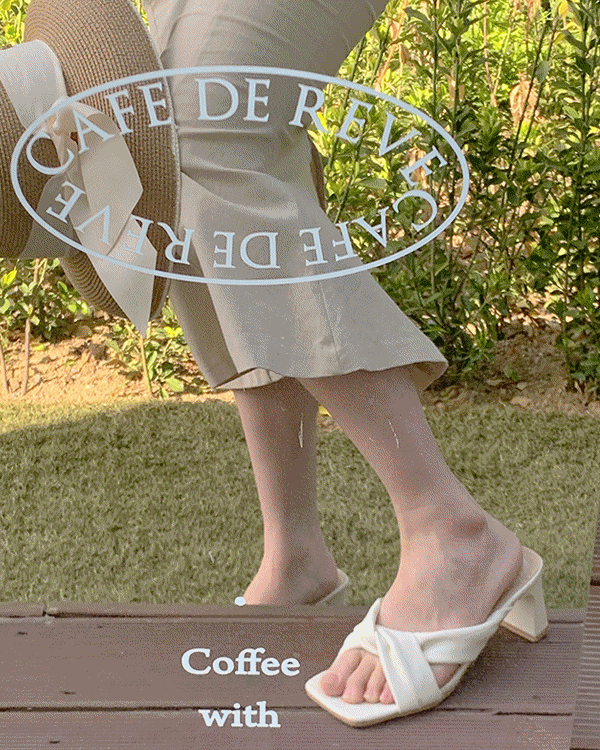 [무료배송]리본 꼬임 레더 뮬 샌들 슬리퍼 힐 구두(3color/6.5cm)