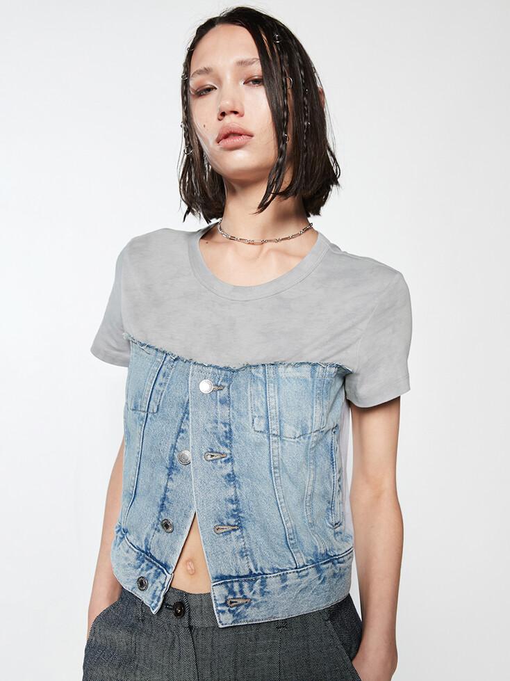 DENIM PATCHED T-SHIRT_L.GREY