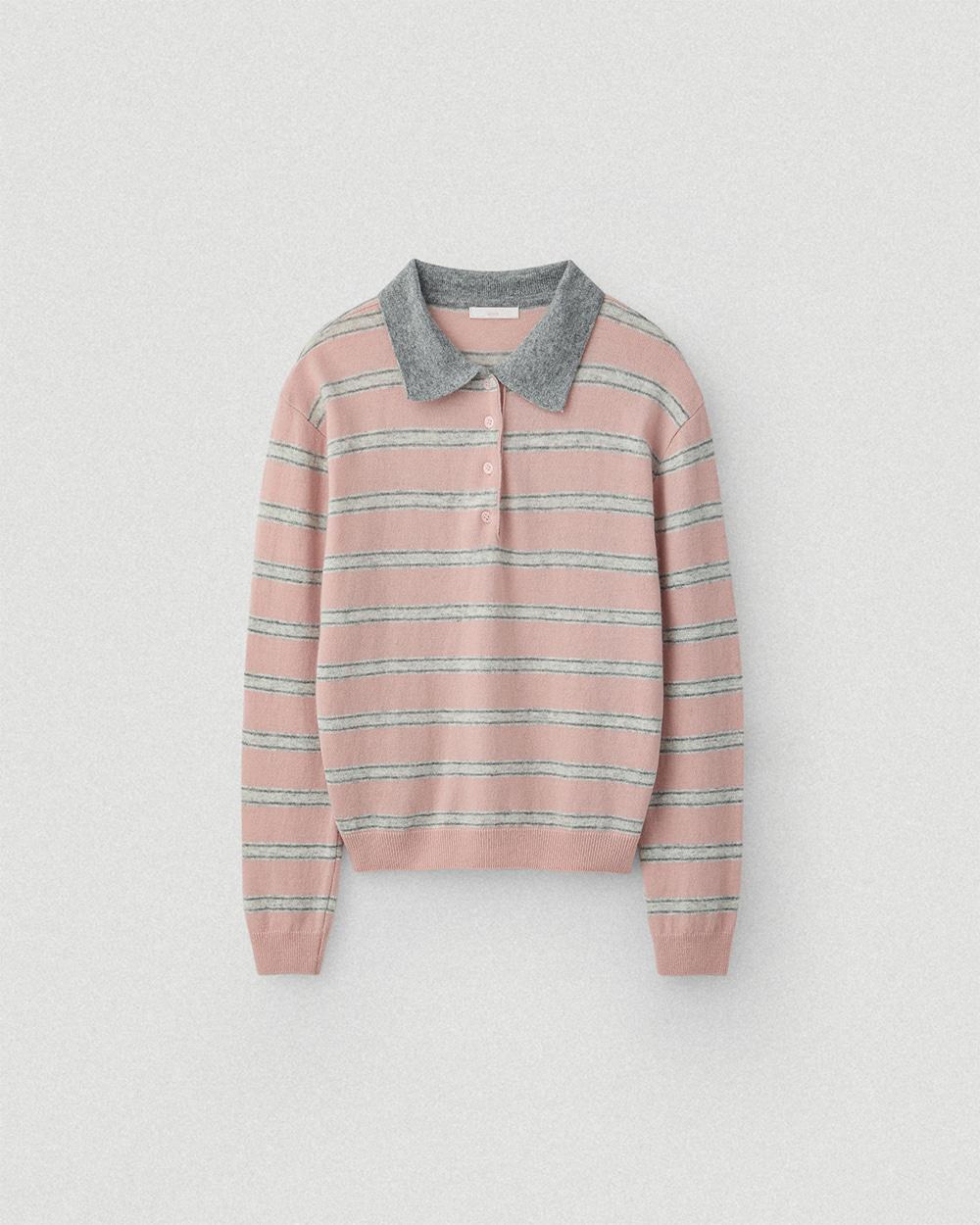 [10/20 예약배송] Fine Wool Stripe Collar Knit_Pink