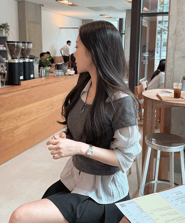 리엘 골지 레이어드 반팔t (2color)