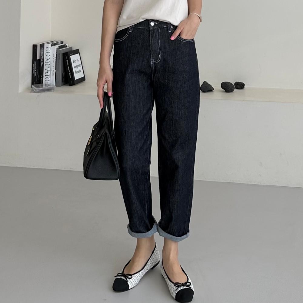 봄 밴딩 여성청바지 생지데님 키작녀청바지 배기핏 블랙진