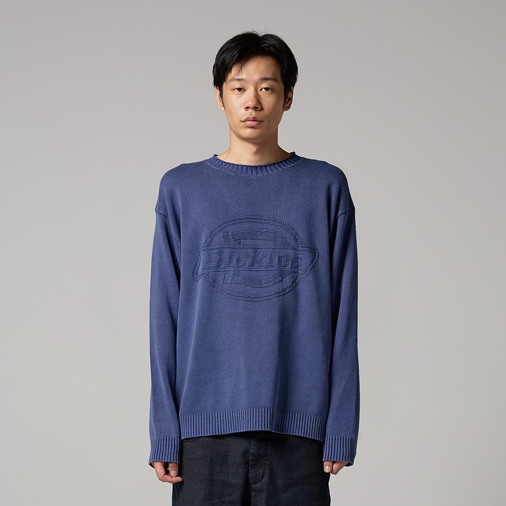 워시드 엠보스드 로고 니트 Blue