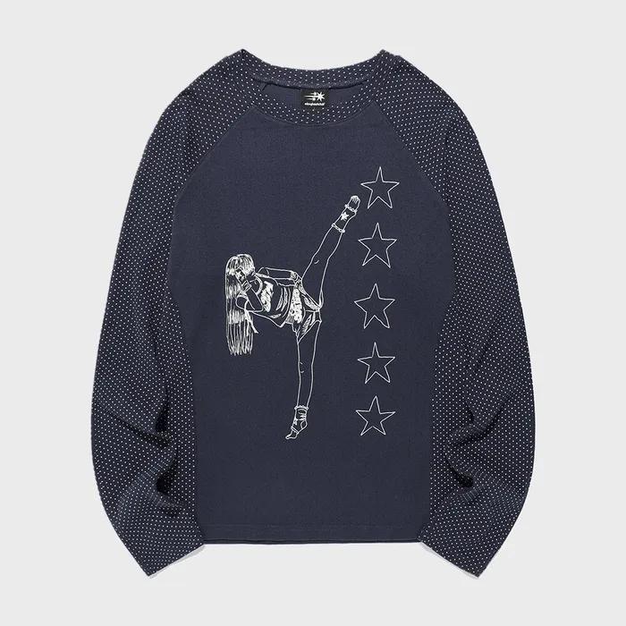 GIRL GANG STAR SLIM L/S TEE_NAVY(NG2FFUT554A)