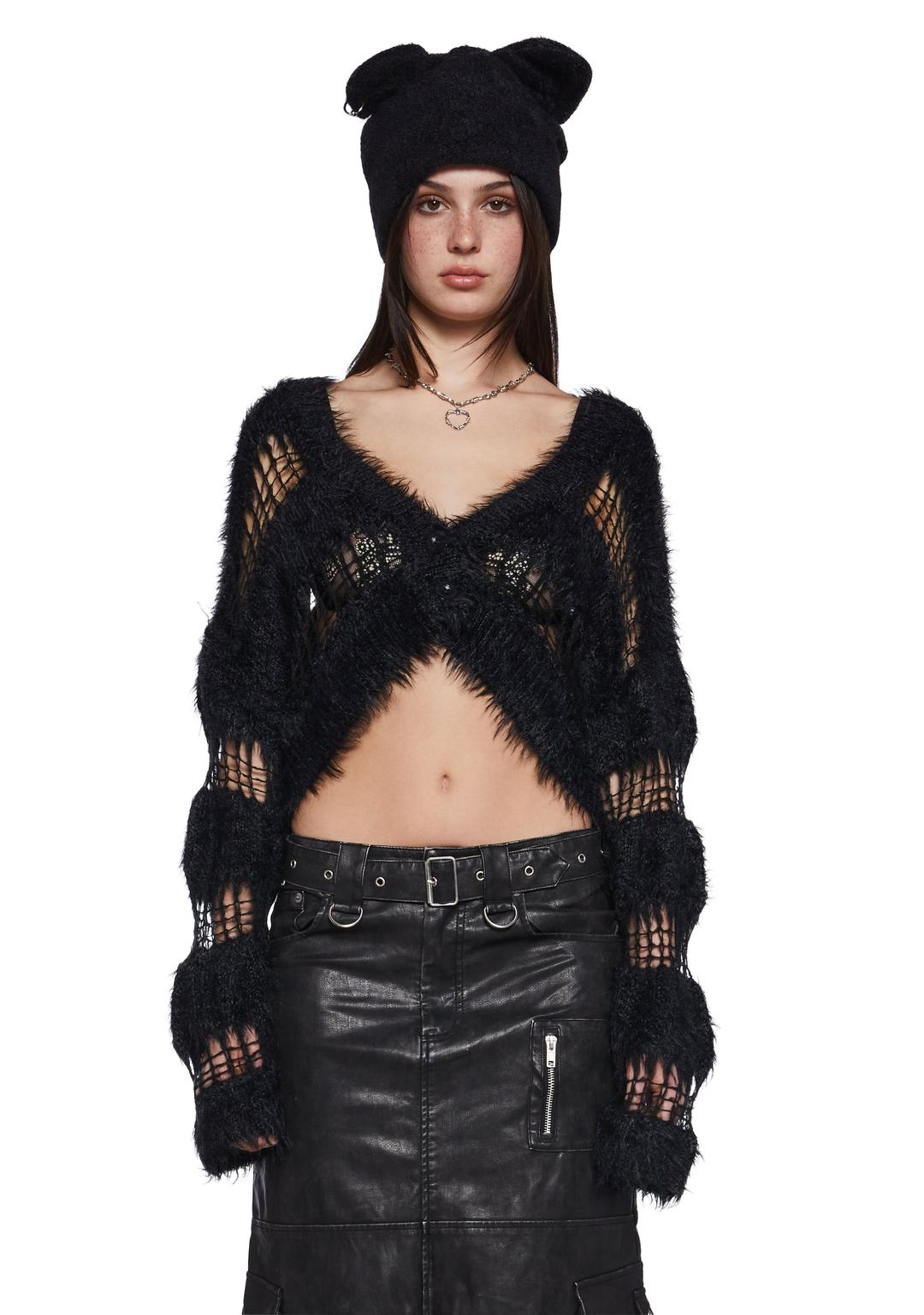 Realm Knit Cardigan - BLACK / X-Small