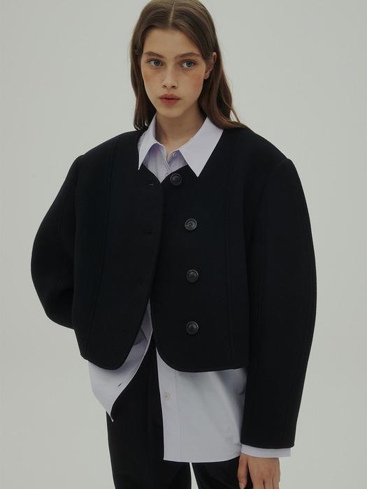 Round heavy wool short coat(black)
