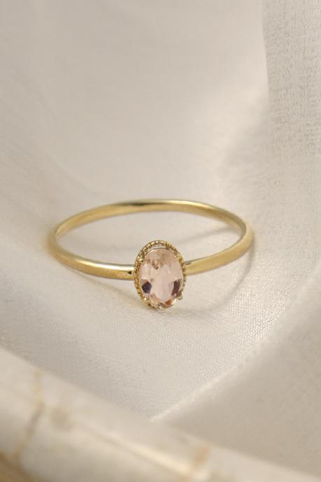 아리엘 R_오발 모거나이트 밀그레인 반지_14K GOLD