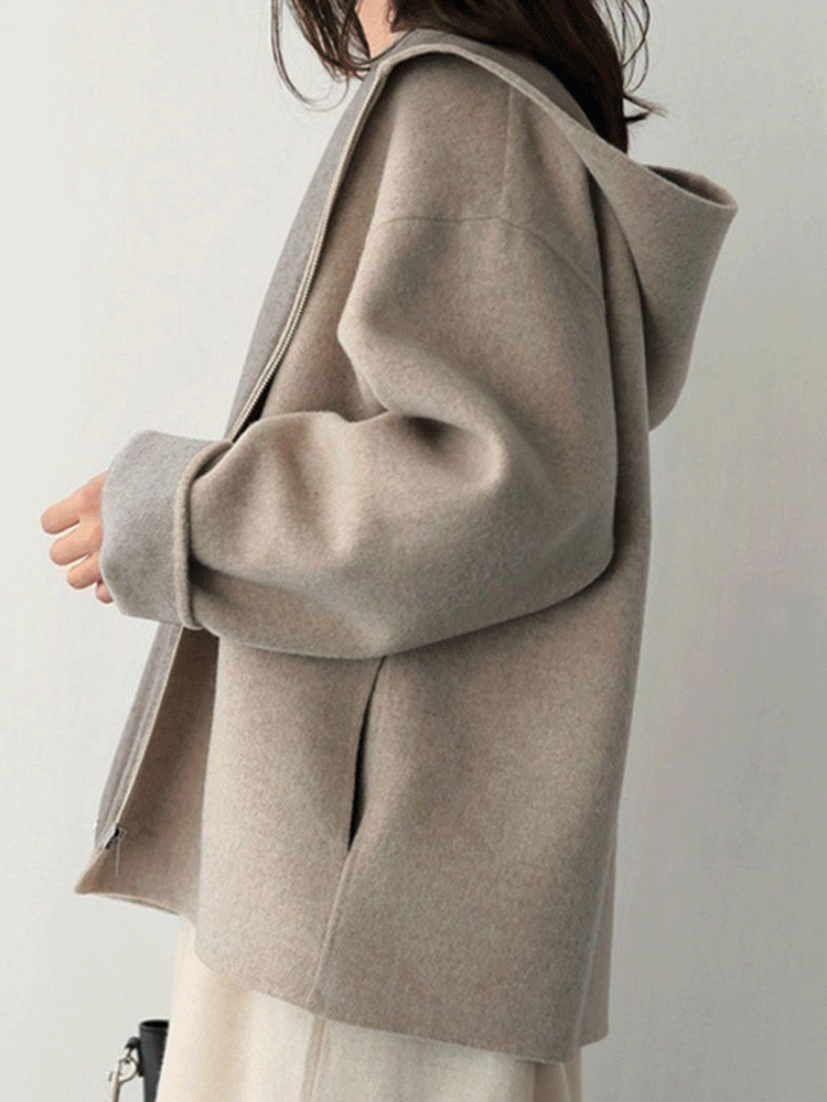 Y-740 모던한 후드 모직 코트