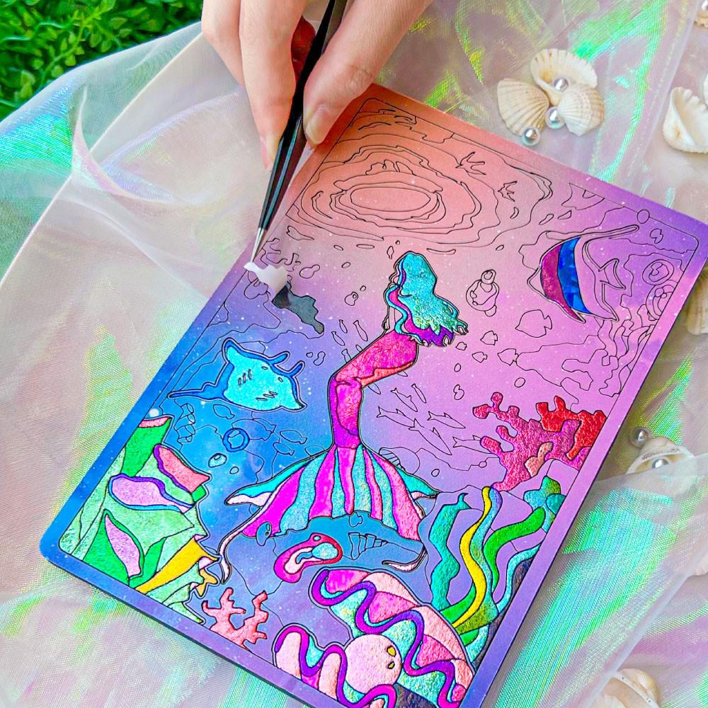 글리팅 인어 시티팝 컬러링북 4종 홀로그램 스티커 어른 시니어 어린이 취미 DIY 색칠 키트