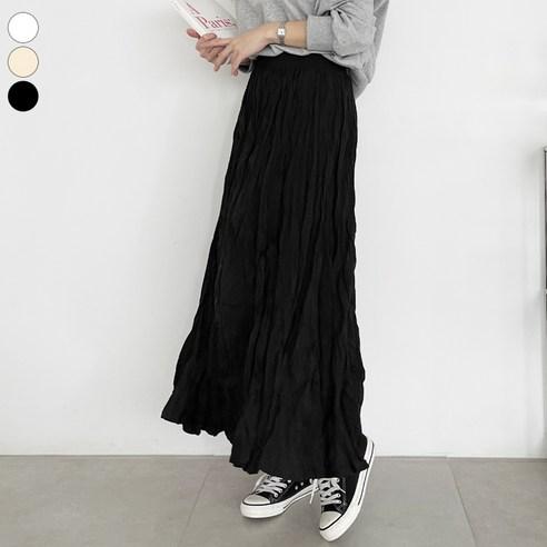 가비진 여성용 링클 주름 허리 밴딩 플리츠 롱 스커트 치마 - 스커트/치마 | 쿠팡