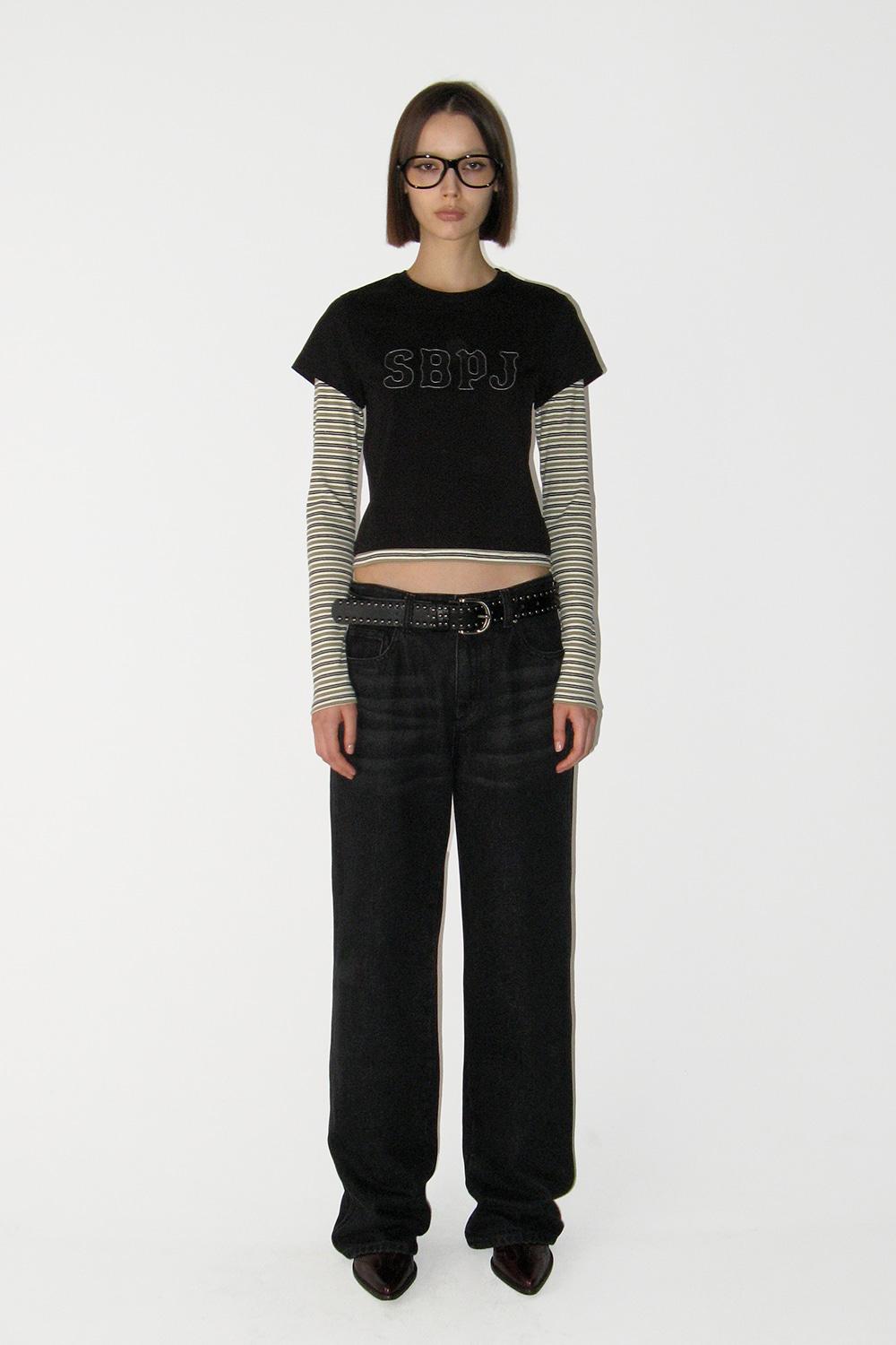 Logo Patch Layered Long Sleeve Top, BLACK