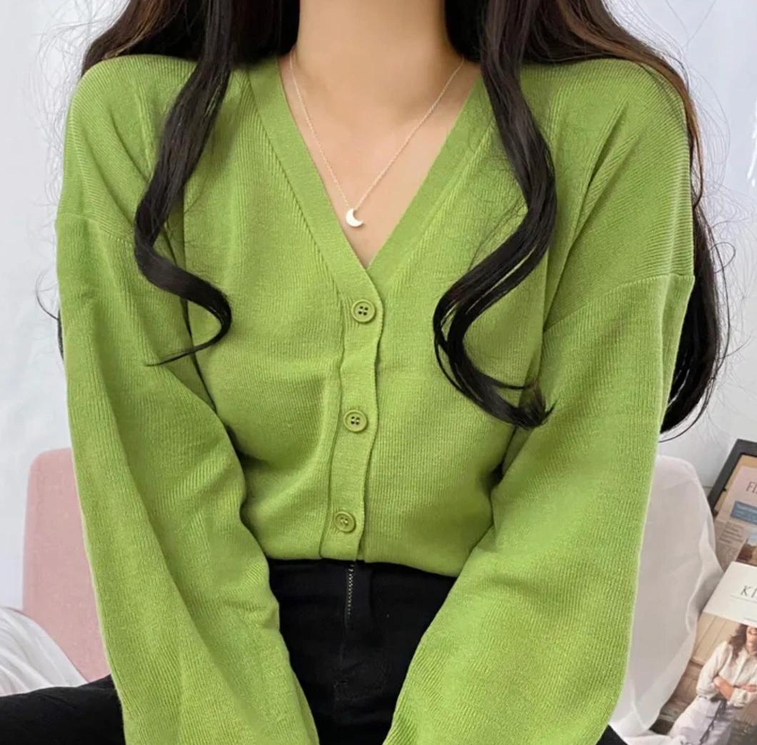 연두색 가디건