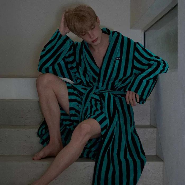 스트라이프 아쿠아마린 수피마 바스 로브