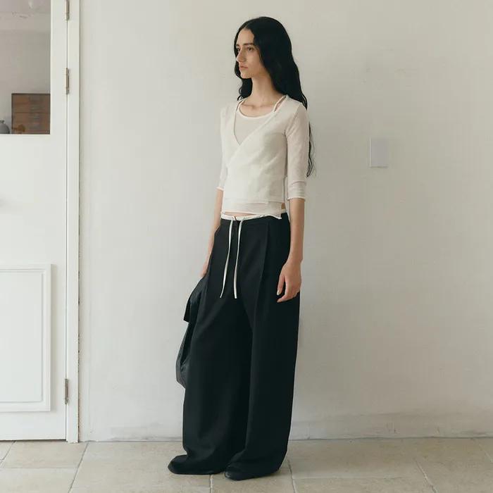 [1st REORDER] CRINKLE DOUBLE WAIST PANTS [BLACK]