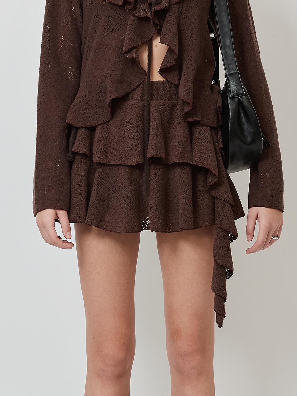 FRILL MINI SKIRT_BROWN