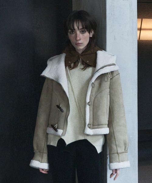 리버시블 스웨이드 후드 크롭 더플 코트 집업 자켓 [그린]