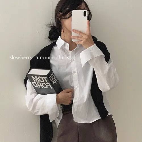 [ 데일리/이건필수! ] 플레인 베이직 크롭 셔츠