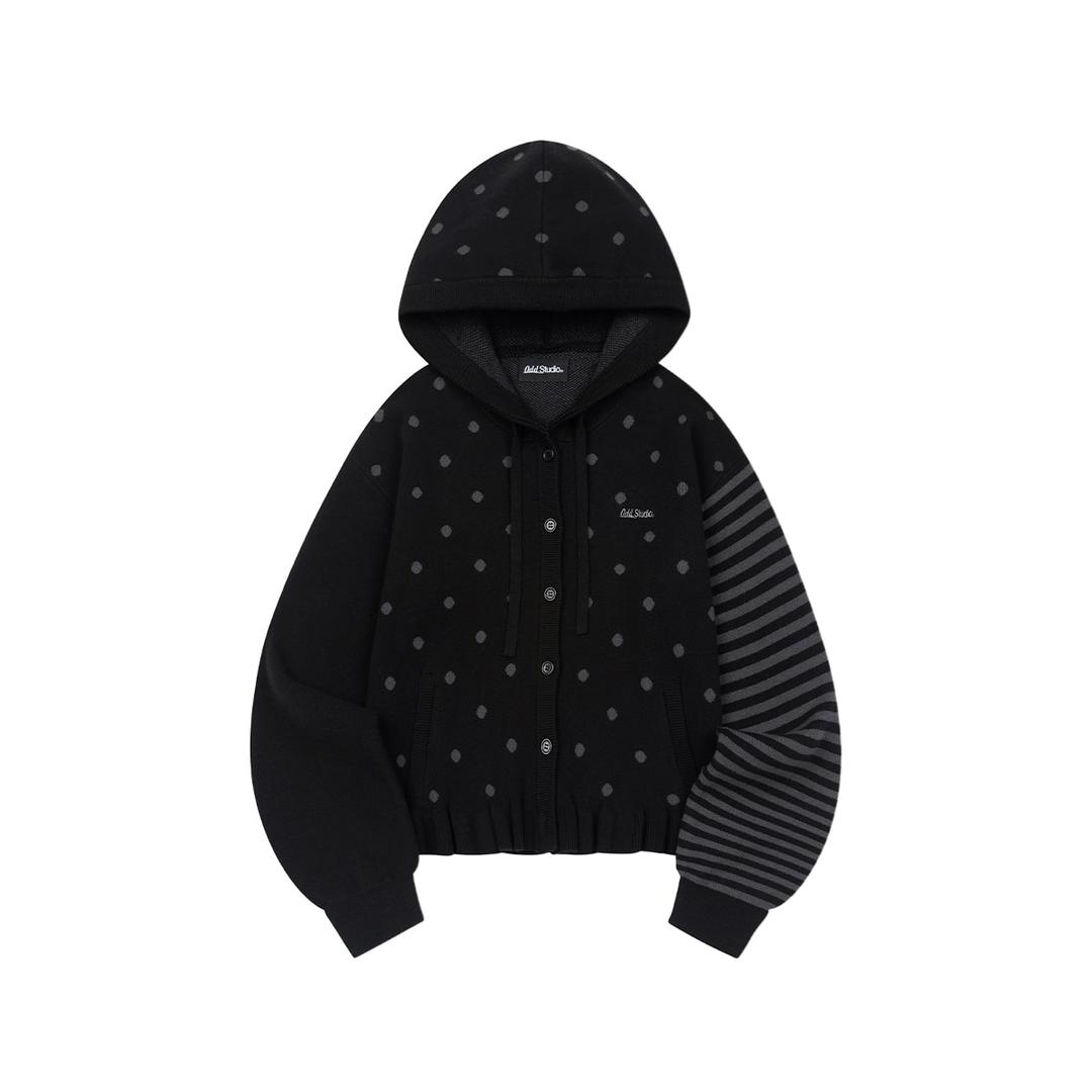 [10/16 예약발송] 도트 프릴 자카드 니트 가디건 - BLACK