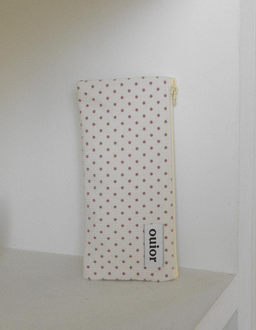 ouior flat pencil case - dot ivory (topside zipper)