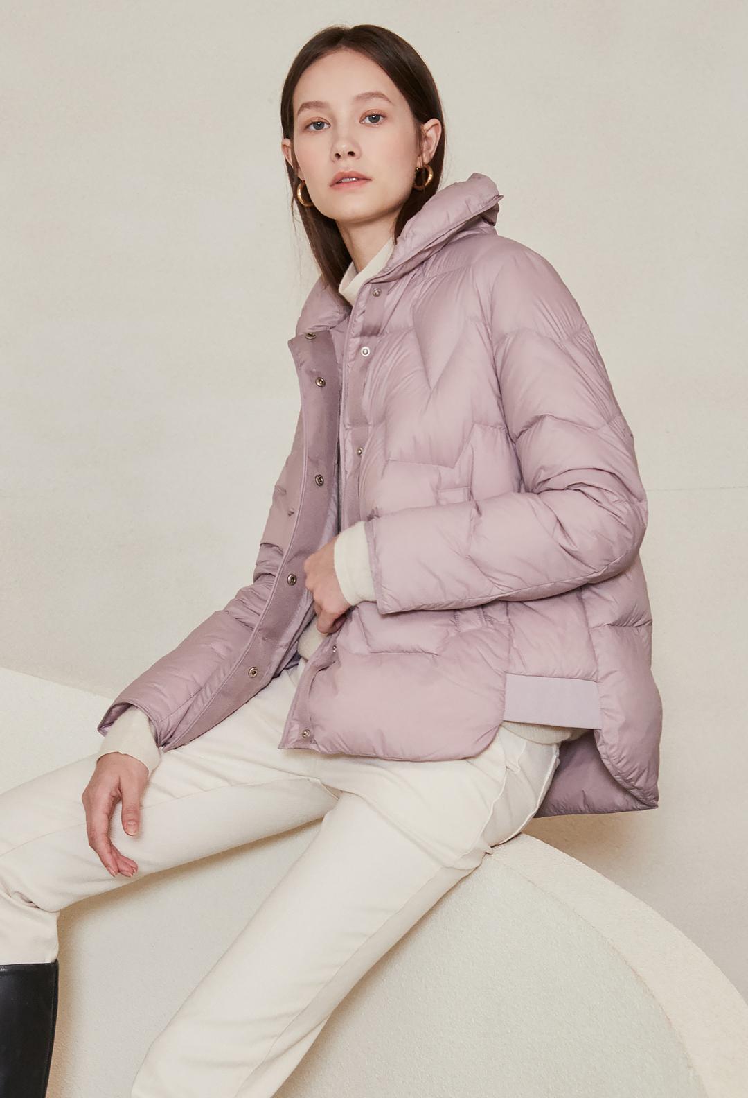 니트 배색 퀼팅 구스다운 점퍼 (PINK)