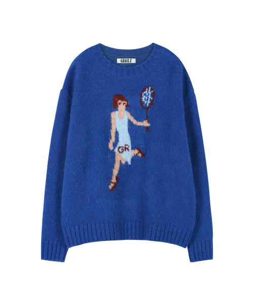TENNIS GIRL MOHAIR  KNIT [BLUE]
