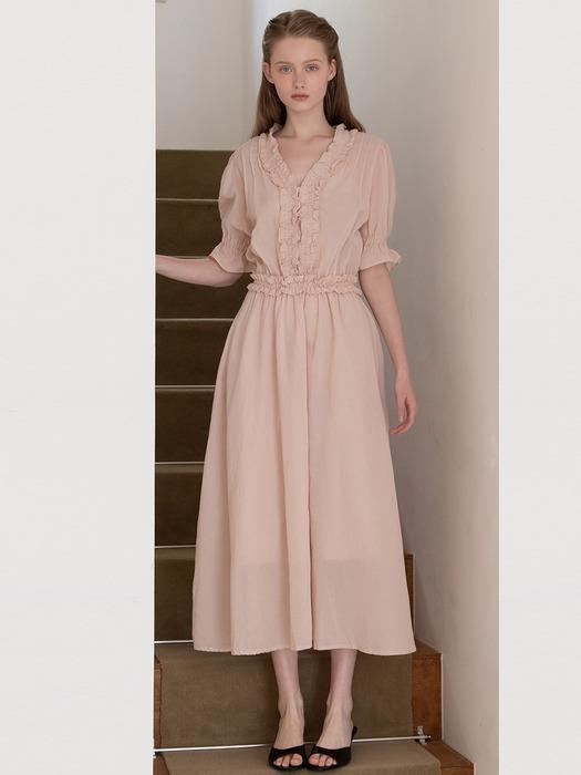 V-neck frill dress _ Pink