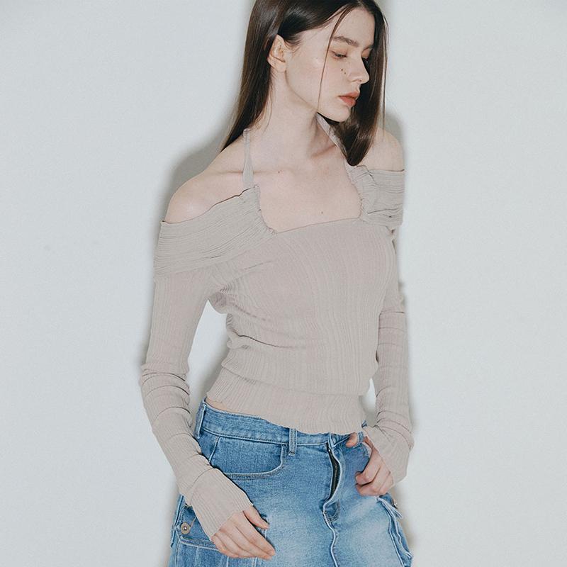 OFF SHOULDER HALTER KNIT (BEIGE)