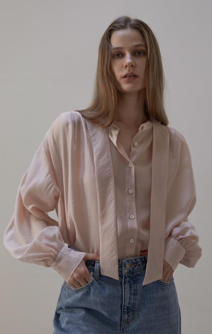 MOMET 프란 오간자 타이 블라우스(핑크)