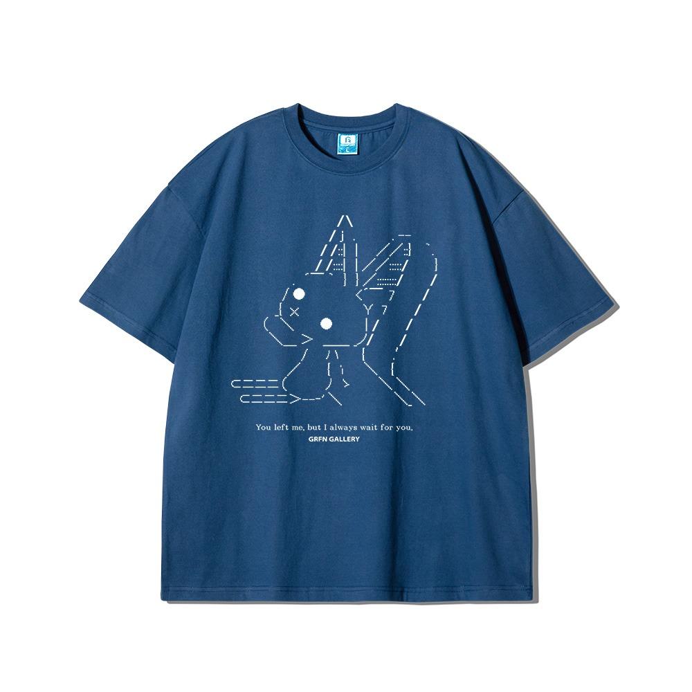 론리 래빗 프린팅 오버핏 반팔티- 네이비