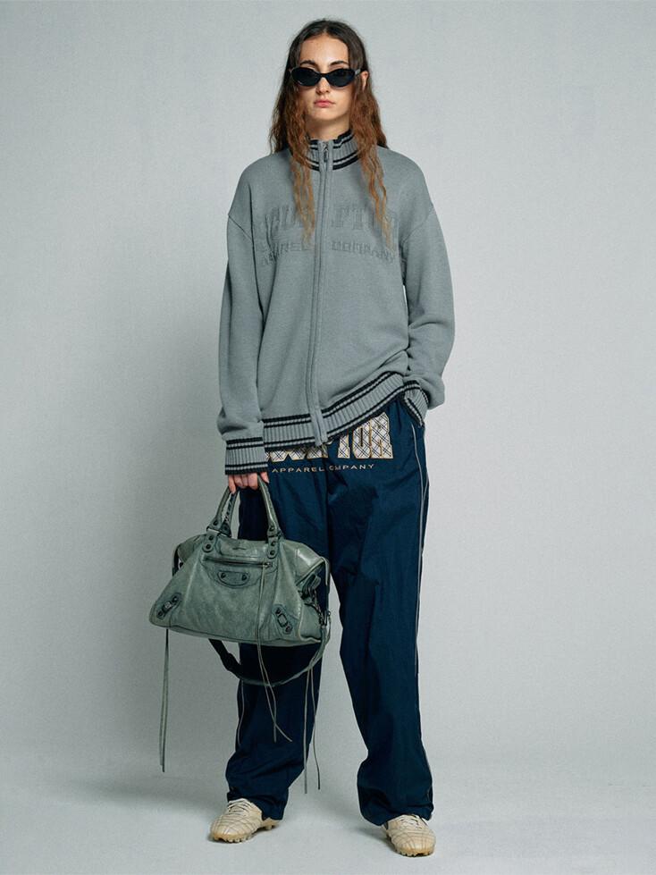 Varsity Zip-up Sweater Melange Gray