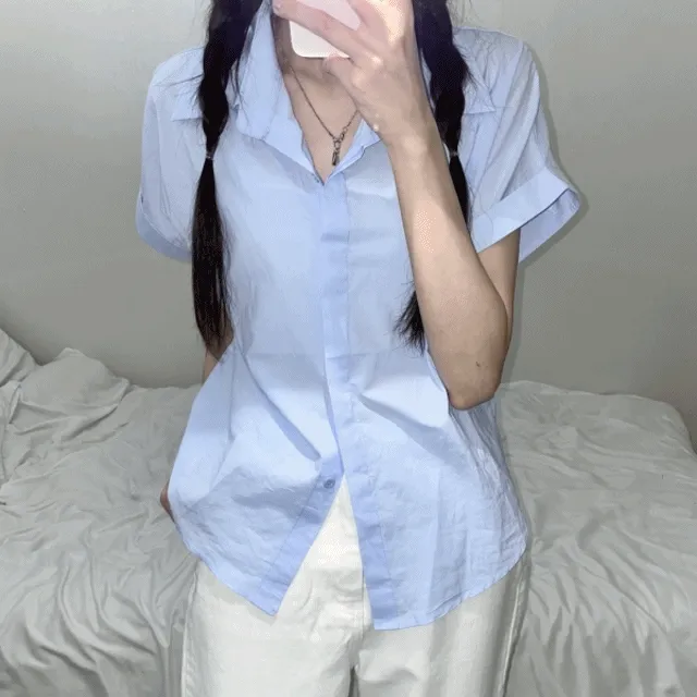 파스텔 베이직 롤업 반팔셔츠 (3color)
