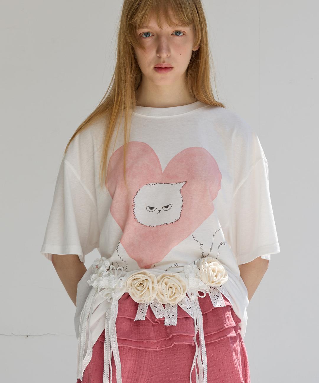 [1st] Cat in Love Tee, White
