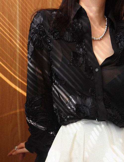 디에 나폴리 입체플라워 시스루 셔츠