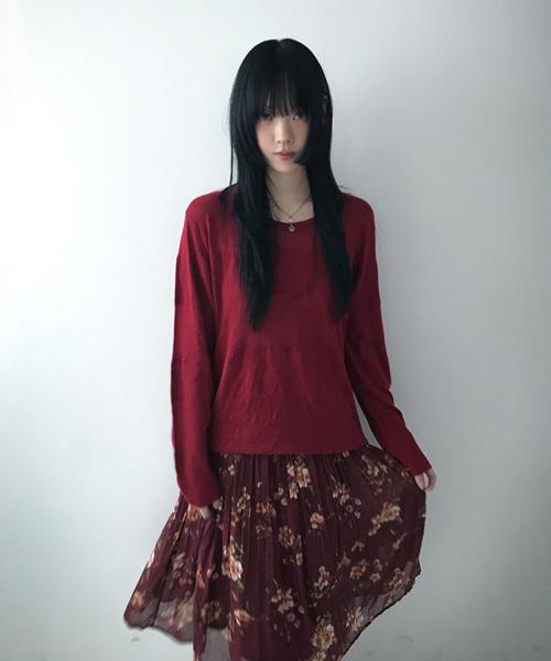 (Vintage)Loose U Neck Knit(Red)