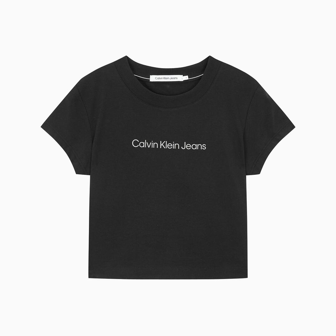 [CK] 여 블랙 인스티튜셔널 로고 베이비 반팔 티셔츠 J221172 BEH