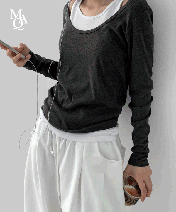 매니크 [MNQ MADE] 브리트 딥 유넥 롱슬리브 티셔츠 (나시SET)