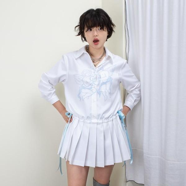 March angel pleats shirts dress _white