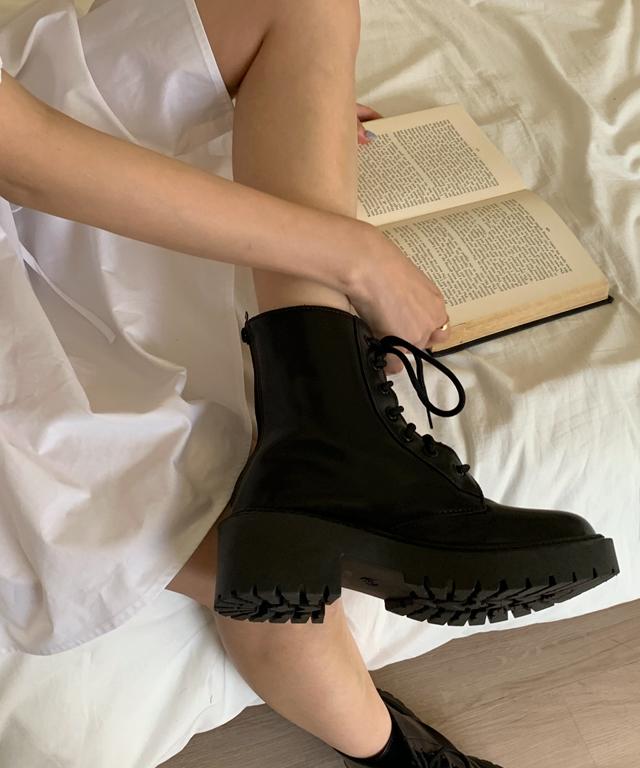 슈아떼 [입문용워커] 리얼핏 레이스업 통굽 워커 5cm