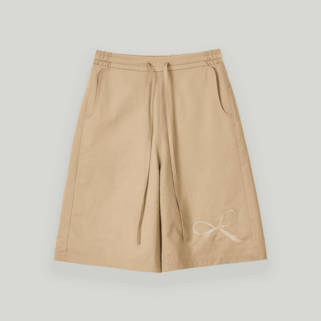 Beige Ribbon Bermuda Pants